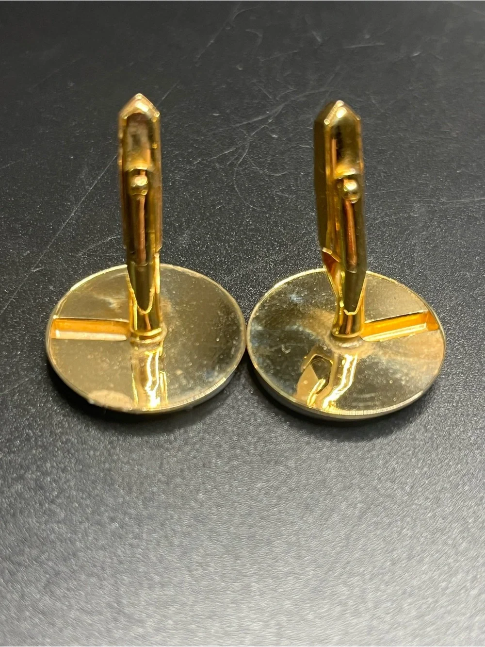 Vintage Gold Tone Mother of Pearl Round Cufflinks Mid Century Men’s Formal